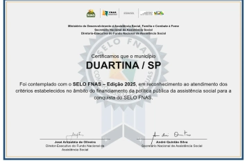 Duartina conquista Selo FNAS e se destaca na gestão da Assistência Social