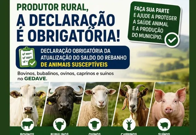 Produtor rural deve atualizar declaração obrigatória do rebanho em Duartina