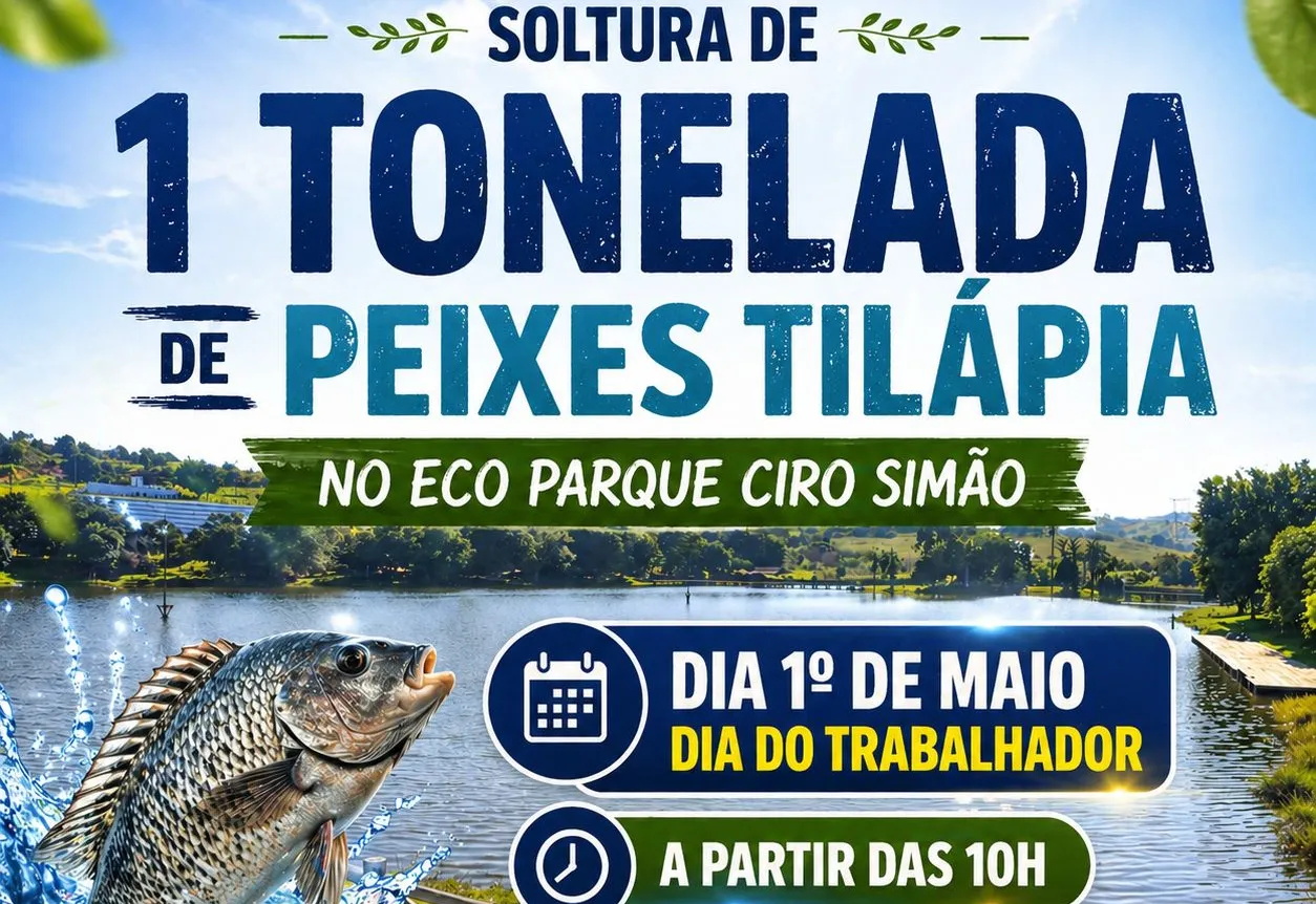 Soltura de 1 tonelada de peixes e liberação da pesca marcam ação especial no Eco Parque Ciro Simão no Dia do Trabalhador